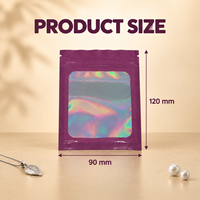 Sachet en Mylar holographique noir imprimé sur mesure avec fenêtre, mini pochette anti-odeur suspendue à fermeture éclair, emballage en plastique PET/PE