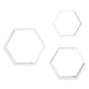 Hirohiro Hexagonal Wall <b>Shelves</b> White 3Pcs Set For Living Room <b>Bedroom</b> Study Decorative Storage Display Rack - Product Image 3