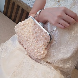 Pearl Flower Silk Handbag Women's Evening <b>Clutches</b> Bag Bridal <b>Wedding</b> Purse Party Prom Glitter Bling Rhinestone Metal Frame Bag - Product Image 2