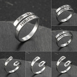 Nueva joyería de anillo de acero inoxidable caliente, soy suficiente, envoltura en espiral grabada, letras ajustables retorcidas, anillo de inspiración - Product Image 2