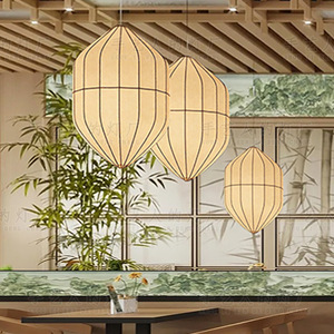 Lampe suspendue de style chinois, ovale, diamètre 25cm, lumière LED chaude, pour restaurant, hôtel, salon, chambre à coucher - Product Image 4