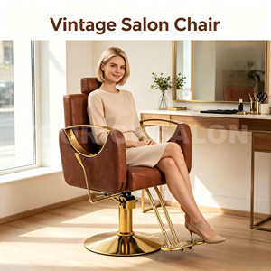 Poltrona da Parrucchiere Marrone Dorato Girevole a 360° con Braccioli in Acciaio Inox, Sedia da Barbiere Sollevabile <span class=keywords><strong>per</strong></span> <span class=keywords><strong>Salone</strong></span> - Product Image 2