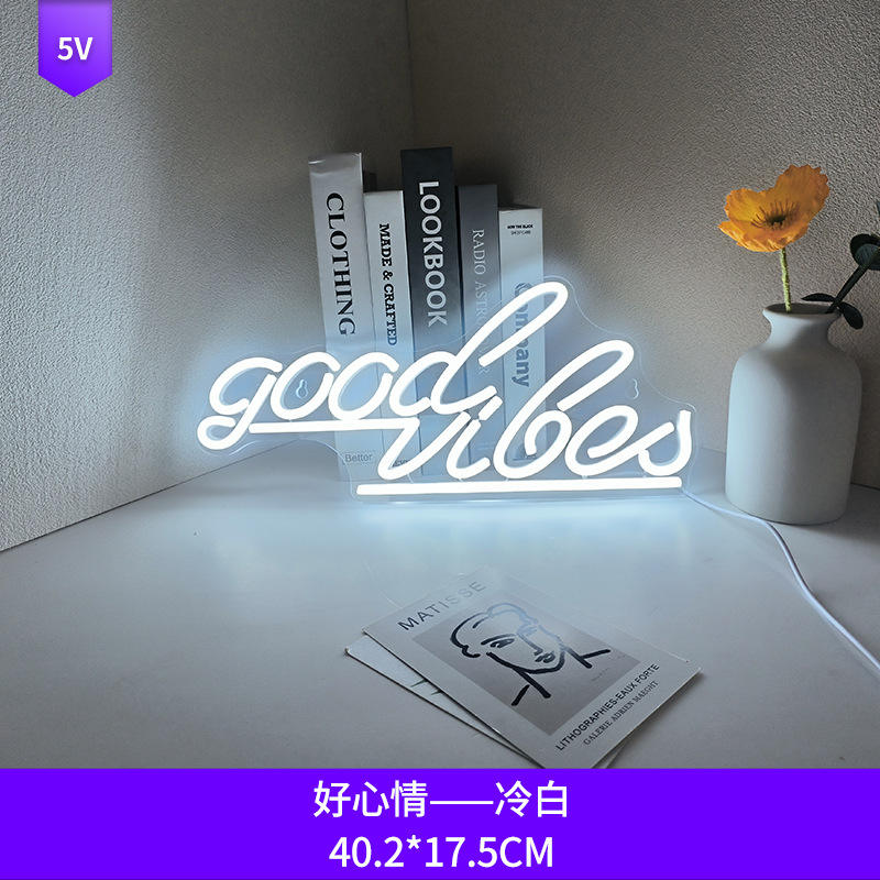 Letra de neón luces-buen humor blanco frío