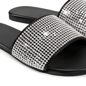Sandales plates pour femmes avec strass, tongs d'été pour la plage, pantoufles décontractées brillantes, commande en gros OEM - Product Image 4