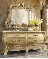 OE-FASHION personnalisé Italie Rococo Meubles de Chambre À Coucher En Bois Massif de Luxe Lit de Sculpture D'or Classique Ensemble de Chambre À Coucher