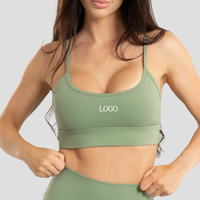 Sujetador deportivo de alto soporte para mujer con cuello cuadrado, logo personalizado, tirantes ajustables, suave como la mantequilla, para gimnasio, absorción de sudor, running y yoga.