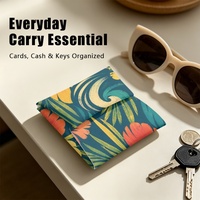 Porte-cartes pliable à motif floral Hibiscus Sunburst en PU, directement de l'usine, pour cartes, pièces de monnaie et espèces