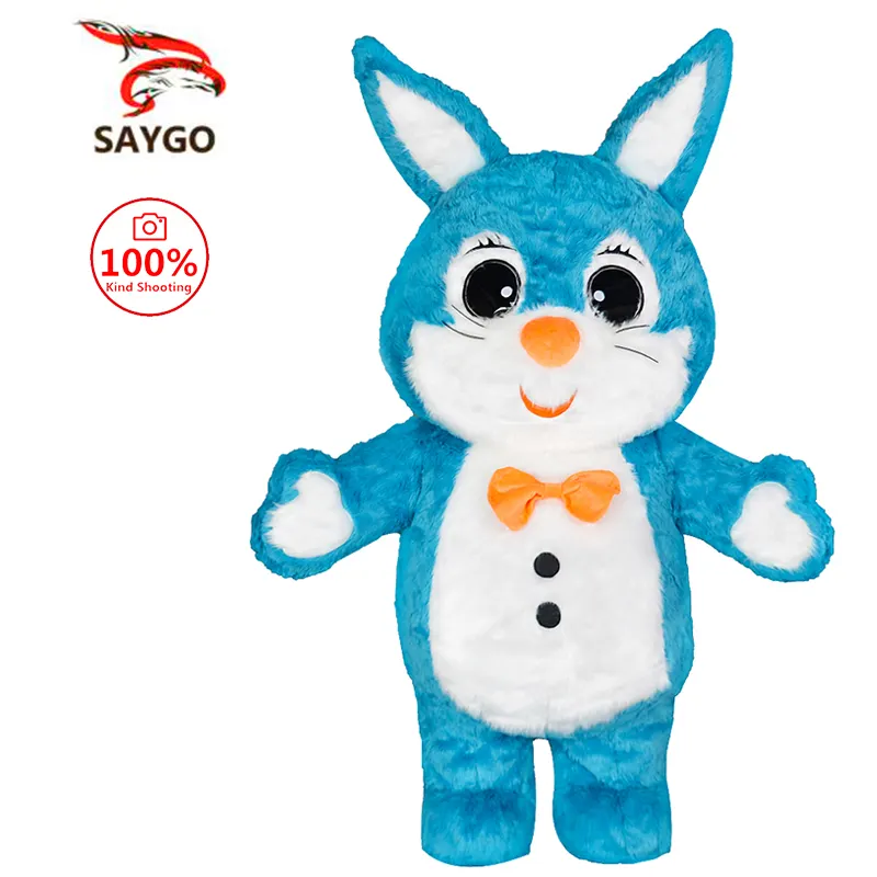 Blue Easter Bunny Rabbit Inflável Suit Mascote Adequado para Adultos