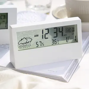 LCD kỹ thuật số độ ẩm thời tiết dự báo nhiệt kế tỷ trọng kế đồng hồ điện tử hiện đại dễ thương đồng hồ báo thức