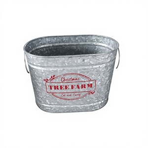 Galvanized Metal Bucket Christmas <b>Tree</b> Farm <b>Planter</b> Rustic Farmhouse Style <b>for</b> Indoor Outdoor Home Decor - Product Image 1