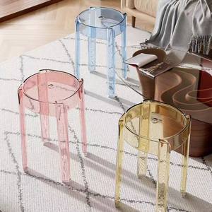 Transparent Plastic <b>Stool</b> Round Stackable Acrylic Home Living Room Furniture Minimalist Design Modern Style - Product Image 3