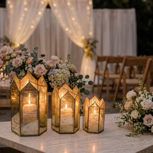 Portavelas de Cristal Mercurizado con Marco de Metal de Latón, Forma Personalizada, para Decoración de Bodas, Venta al Por Mayor - Product Image 5