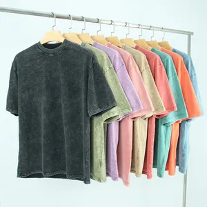 Quần áo tùy chỉnh bán buôn 100% cotton T-Shirt thời trang Stonewash cơ bản quá khổ cổ điển rửa TEE với in logo
