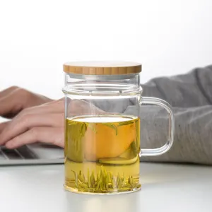 2023, новый продукт, стеклянные чайные чашки с высоким содержанием боросиликатного стекла, чашка с заваркой и бамбуковой крышкой