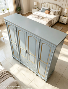 Armario de Madera Maciza Premium Gold Line, Armario de 4 Puertas con Panel Curvo y 2 Cajones de Almacenamiento para Dormitorio Principal Estilo Rústico - Product Image 5