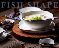 Bol en porcelaine blanche personnalisé avec étiquette, motif poisson bleu, peint à la main, bol à soupe en céramique