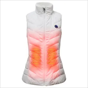 USB White Heated Winter Vest for Ski Riding Outer Fabric Style with Zipper Polyester Filling and Stand Collar for Momen