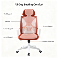 Chaise de bureau moderne pour personnel, chaise de jeu rouge réglable et pivotante du fabricant avec dossier en maille et support lombaire