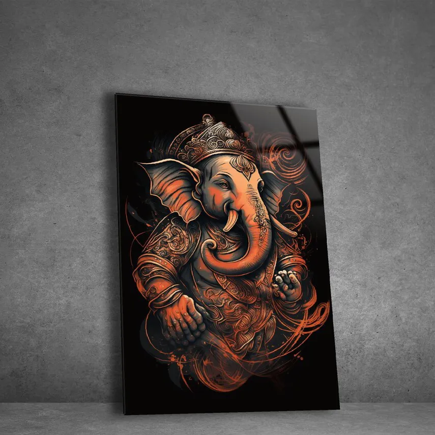 Home Decoration luxury Tempered Glass Ganesh Abstract Wall Decoration radha krishna glass painting designs art