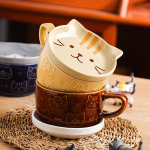 Ins Hot <span class=keywords><strong>Sale</strong></span> Atacado 220ml Criativo <span class=keywords><strong>Cute</strong></span> Animals Caneca De Cerâmica Com Tampa Gato Café Leite Cup Novidade Presentes Cartoon Cat Caneca De Água - Product Image 1