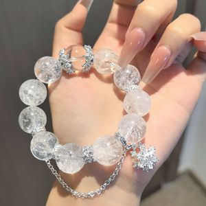 Pulsera de Cuentas Grandes de Cristal Blanco Natural <span class=keywords><strong>Asai</strong></span> de Diseño Original, Estilo Hielo Roto Brillante, Regalo de Lujo Ligero para Chica - Product Image 3