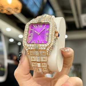 Montre carrée de luxe avec strass pour hommes et femmes, montre à quartz avec chiffres romains, étanche, montre-bracelet tendance plaquée or 18 carats - Product Image 4