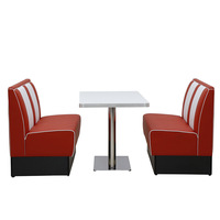 Ensemble de tables et de chaises en cuir rouge à cadre métallique de style classique américain des années 50 pour les restaurants, les cafés et les bars