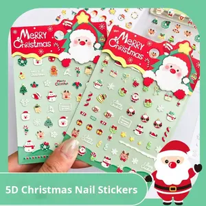 Neue Weihnachten 3D geprägte Stereo-Papier Nagel aufkleber Niedliche Kinder leuchtende Cartoon umwelt freundliche ungiftige Großhandel - Product Image 2