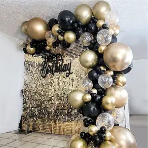 Nuevo Kit de arco de guirnalda de Globos de Oro Negro, globos de confeti para cumpleaños, aniversario, fiesta de graduación, decoración de fondo