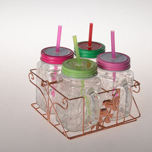 Clear Glass <strong>Mason</strong> <strong>Jar</strong> Mug With Handle Lid Straw 480Ml 16Oz Food Grade Juice Drink Water Bottle - Product Image 4