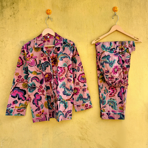 Conjunto de Pijama de Algodón con Estampado Floral para Mujer, Manga Larga, Cuello Camisero, Tejido Suave, para Primavera - Product Image 1