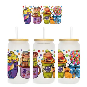 Custom UV DTF Sticker Cup Wraps Transferencias para 16 oz Beer Glass Can Clear Frosted 16 oz Tumbler Cup 16 Ounce Jar