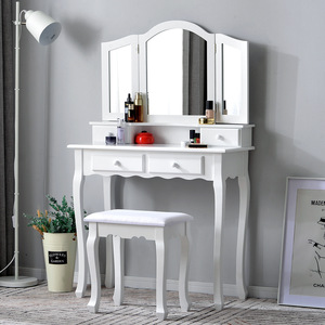 Ensemble coiffeuse avec miroir et tabouret, bureau de maquillage blanc pour rangement et utilisation en dressing - Product Image 2