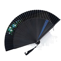 Éventail pliant en bambou noir de style chinois, portable et écologique, pour la danse classique Hanfu et le style ancien féminin, idéal pour l'été