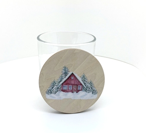 Nouveau couvercle de bougie personnalisé en verre, style artisanal rustique, décor ferme peint, pour la fête des fêtes, avec support en bois, pour le rangement et la création DIY - Product Image 1