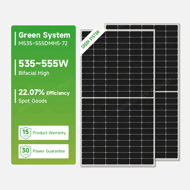 Màu xanh lá cây hệ thống 530W 550W Tấm quang điện panneau Solaire tấm năng lượng mặt trời Monocrystalline tấm pin mặt trời
