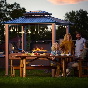 Dwoo Outdoor Patio Aluminum Frame Barbecue Pergola Galvanized Steel Double Roof 6x8ft Hardtop Gazebo DWG0009-TD <b>Garden</b> Gazebo - Product Image 4