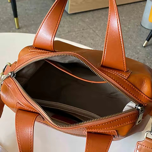 Bolsos Cruzados de Cuero Genuino Retro de Lujo 2025 para Mujer, Bolsos de Hombro Negros Sólidos Vintage con Cremallera, Estilo Casual - Product Image 3