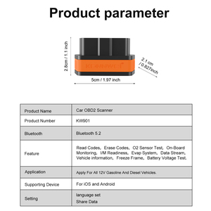 KONNWEI KW901 Elm327 OBD2 Bluetooth 5,2 lector de código de coche escáner para Android <span class=keywords><strong>IOS</strong></span> con aplicación de escáner de coche y aplicación MAXOBD - Product Image 3