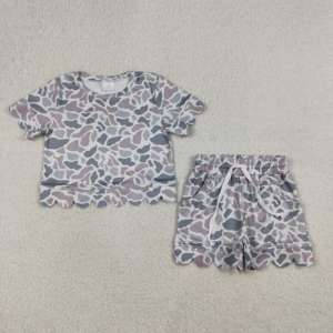 GSSO3226 rts Little Active Girl Grey camo Print ชุดลำลองแขนสั้นสำหรับเด็กขายส่งชุดเด็กทรงสแกลลอป - Product Image 2