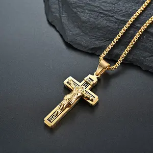 Source factory direct European and American wind cross stainless steel necklace men&#39;s personality wear accessories factory w