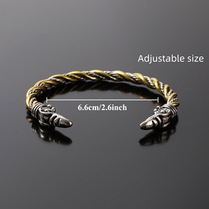 Bracelet Viking Tête de Corbeau Ajustable Ouvert pour Homme Alliage Galvanisé Vintage Punk Hip Hop Gros - Product Image 2