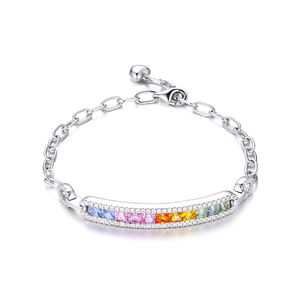 กำไลข้อมือทองคำขาว 18K คุณภาพสูงสั่งทำพิเศษ ประดับด้วยแซฟไฟร์หลากสีและไข่มุกน้ำจืดทรงคริสต์เจ้าหญิง ดีไซน์หรูหรา - Product Image 1