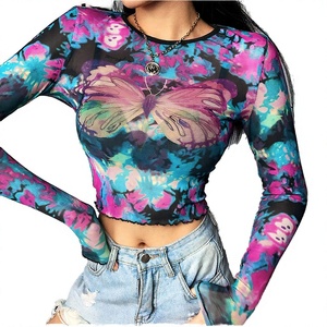 Blusa de Punto con Mangas Raglán, Estampada, Transpirable, Estilo Holgado, Talla Grande para Mujer, 120 g/m², Poliéster, Estilo Vintage, Casual, Primavera - Product Image 2