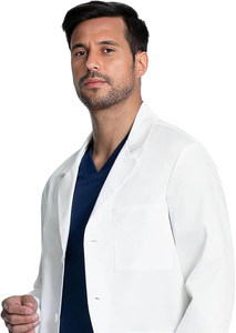 <span class=keywords><strong>Bata</strong></span> de Laboratorio Unisex <span class=keywords><strong>para</strong></span> Médico, 30 Pulgadas, Blanca, Duradera, Tejido Dobby Elástico, 65% Poliéster + 35% Algodón, <span class=keywords><strong>para</strong></span> Uso Hospitalario - Product Image 4