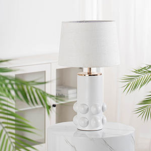 Drum Fabric Shade Decor <strong>Gloss</strong> Contemporary <strong>Table</strong> <strong>Lamp</strong> Creative Design <strong>White</strong> Ceramic Nightstand Side Bed <strong>Lamp</strong> for Living Room - Product Image 2