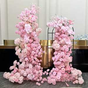 Rangée de fleurs artificielles rose, cerisier, hortensia pour toile de fond de mariage, décoration de scène et ornement de sol - Product Image 1