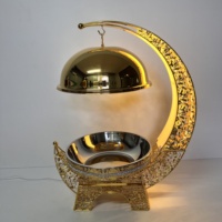 Plat de service de luxe 8L en or, motif croissant ajouré, avec bande lumineuse et couvercle suspendu, chauffe-plats pour banquets de mariage au Moyen-Orient, personnalisable