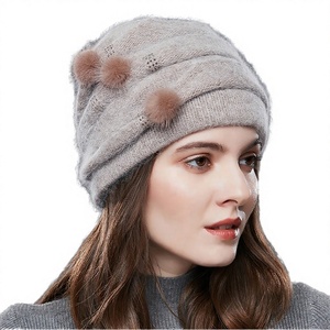 Factory Wholesale Women's Winter Angola <b>Wool</b> Dot Pattern Knitted <b>Beanie</b> <b>Hats</b> Lining for Cold Weather Warmth Travel Beach Use - Product Image 4