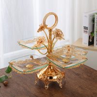 Chinese Stijl Huisdecoratie Nieuw Ontwerp Deluxe Exquise Elegante Fruit Snack Tray Bruiloft Cadeau Gouden Glasplaat